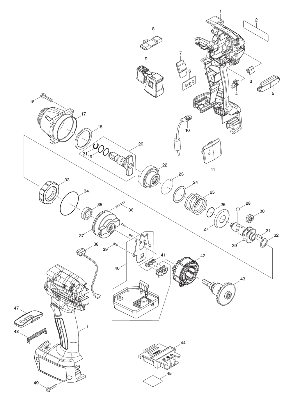 Fig-0 Diagram and Parts List for DTWA070Z Type-1 Makita Impact Driver