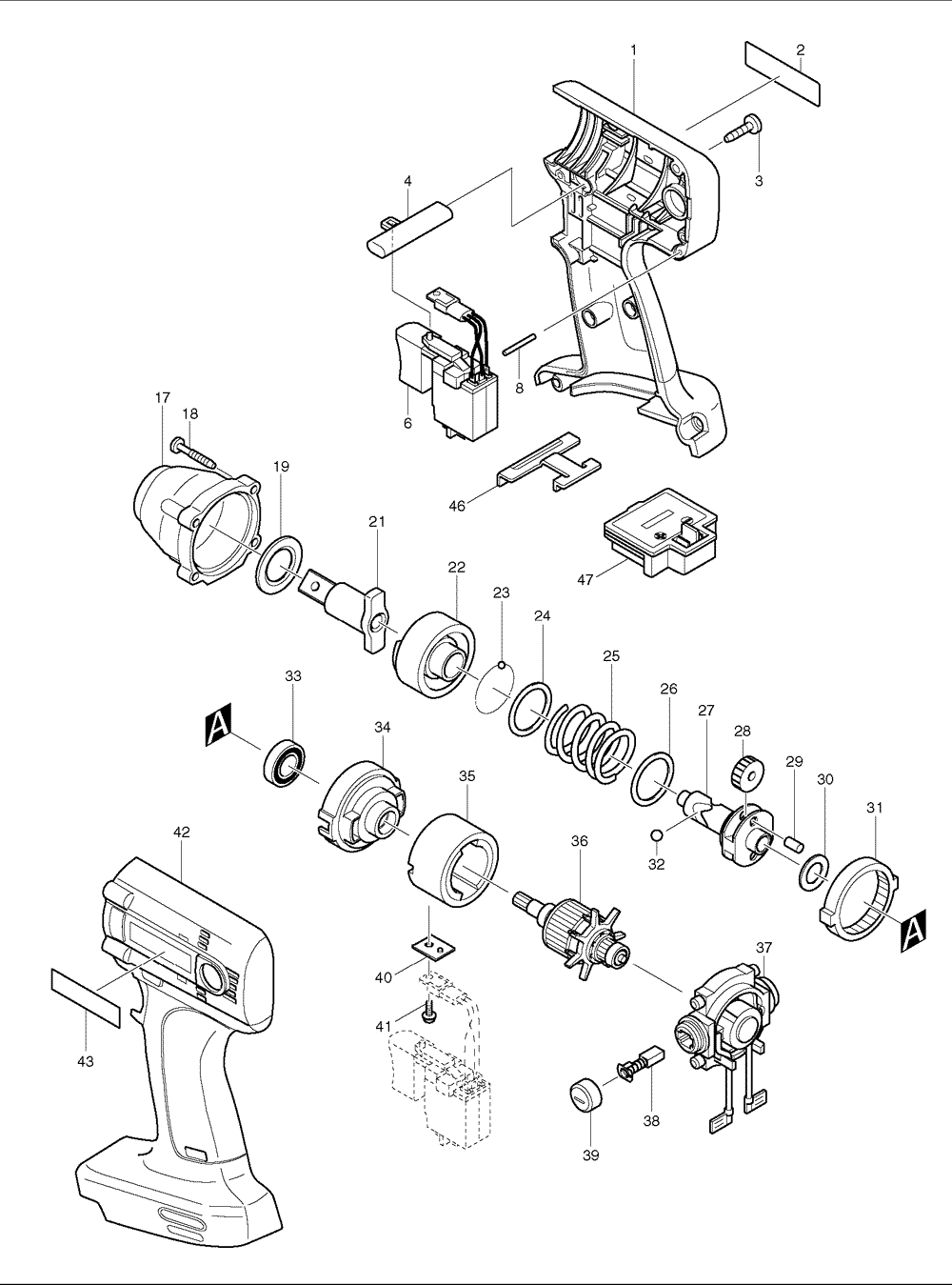 Page 1 Diagram and Parts List for BTW120  Makita Drill