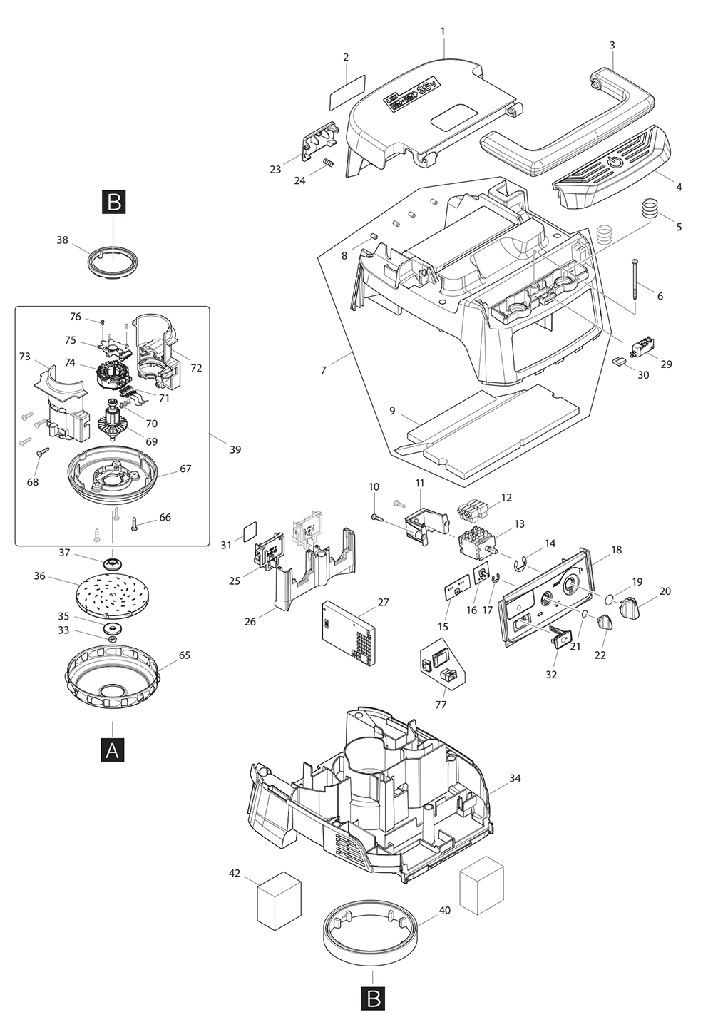 Fig-0 Diagram and Parts List for XCV25ZUX  Makita Canister Vacuum