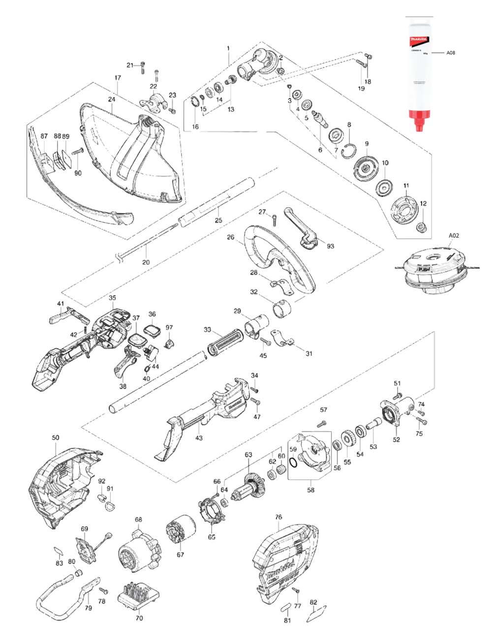Fig-0 Diagram and Parts List for GRU03Z  Makita Trimmer