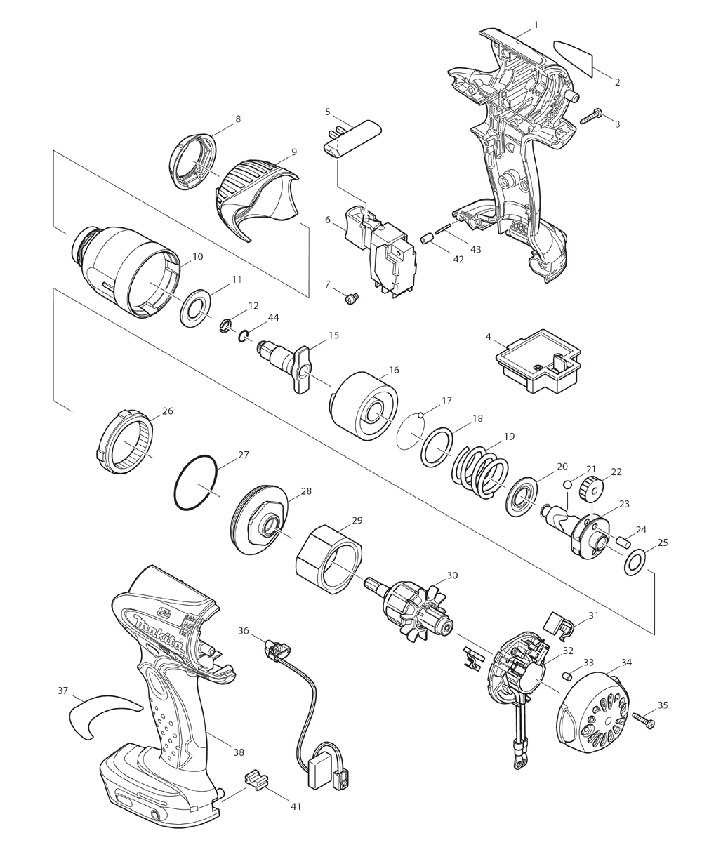 Page 1 Diagram and Parts List for XWT06Z  Makita Drill
