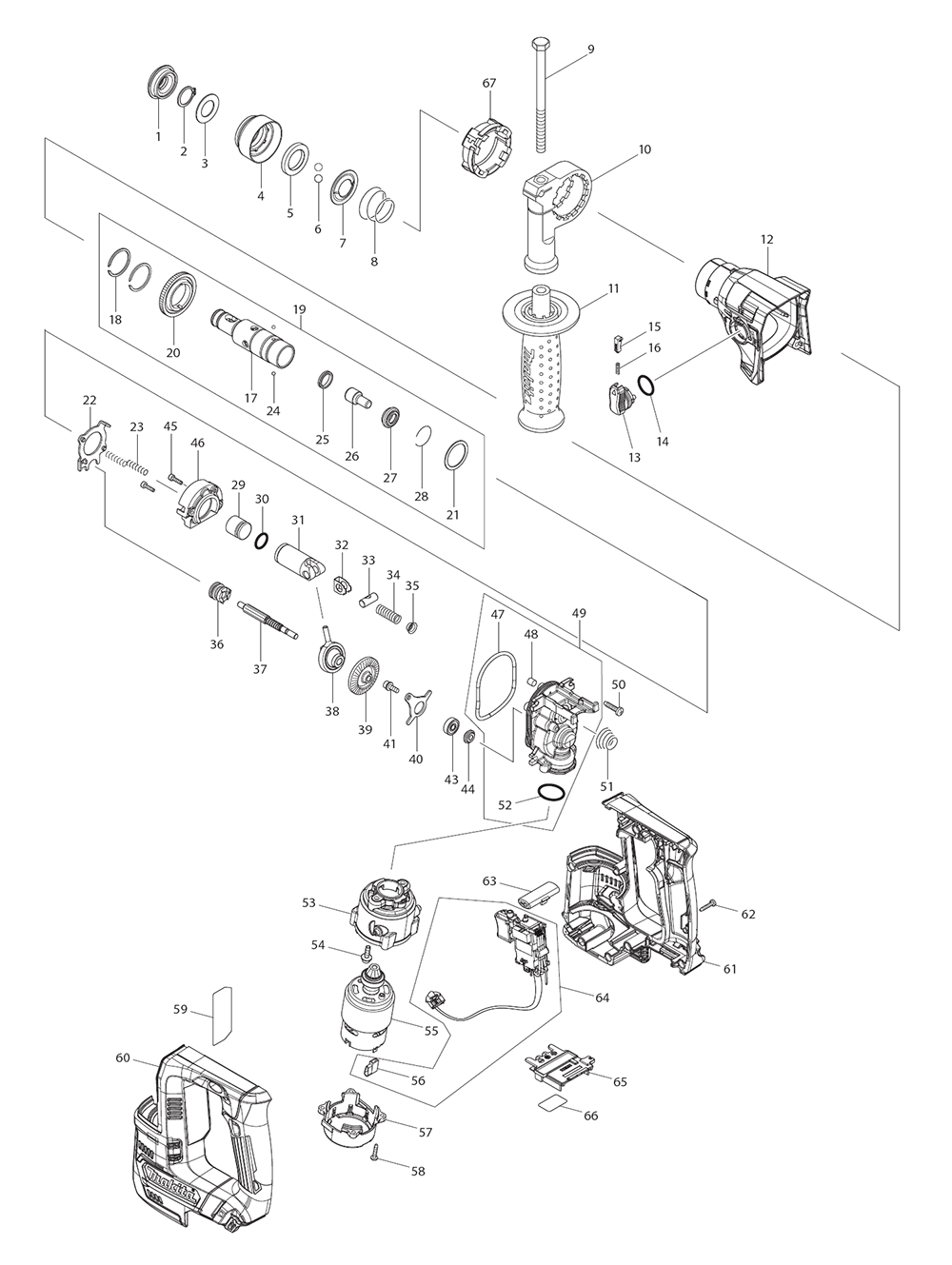 Page 1 Diagram and Parts List for RH02R1  Makita Hammer
