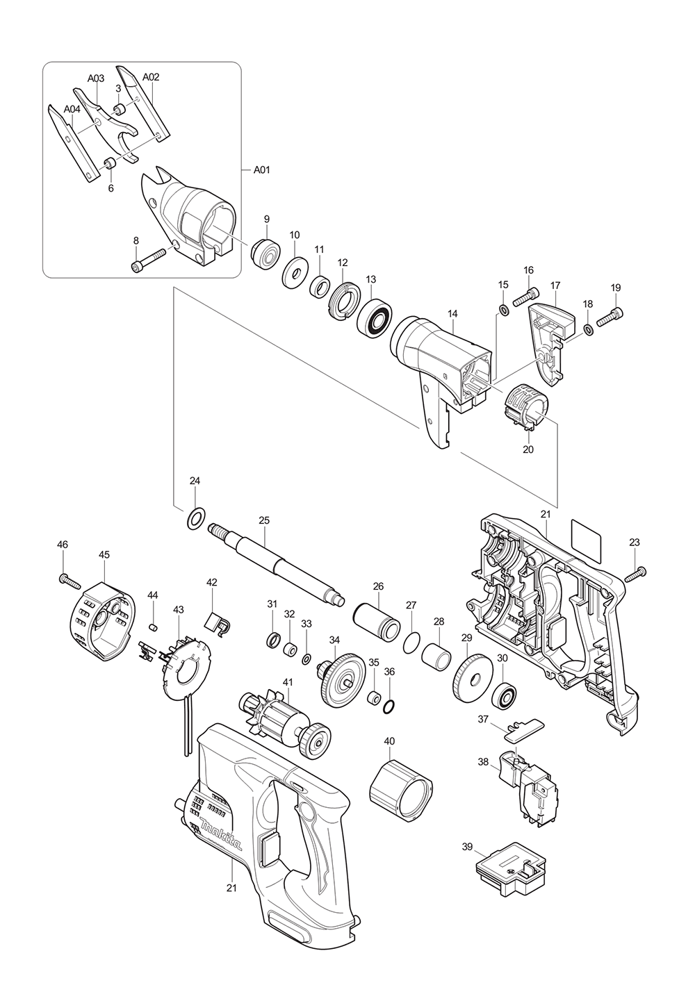 Page 1 Diagram and Parts List for BJS130F Type 1 Makita Nibbler & Shears