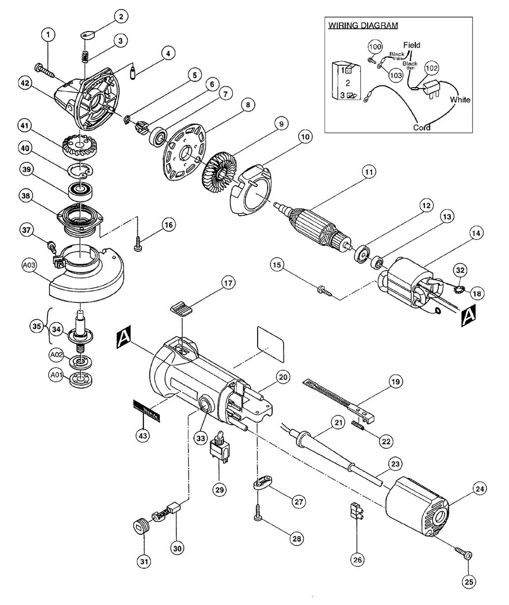 Page 1 Diagram and Parts List for 9525NBX  Makita Grinder
