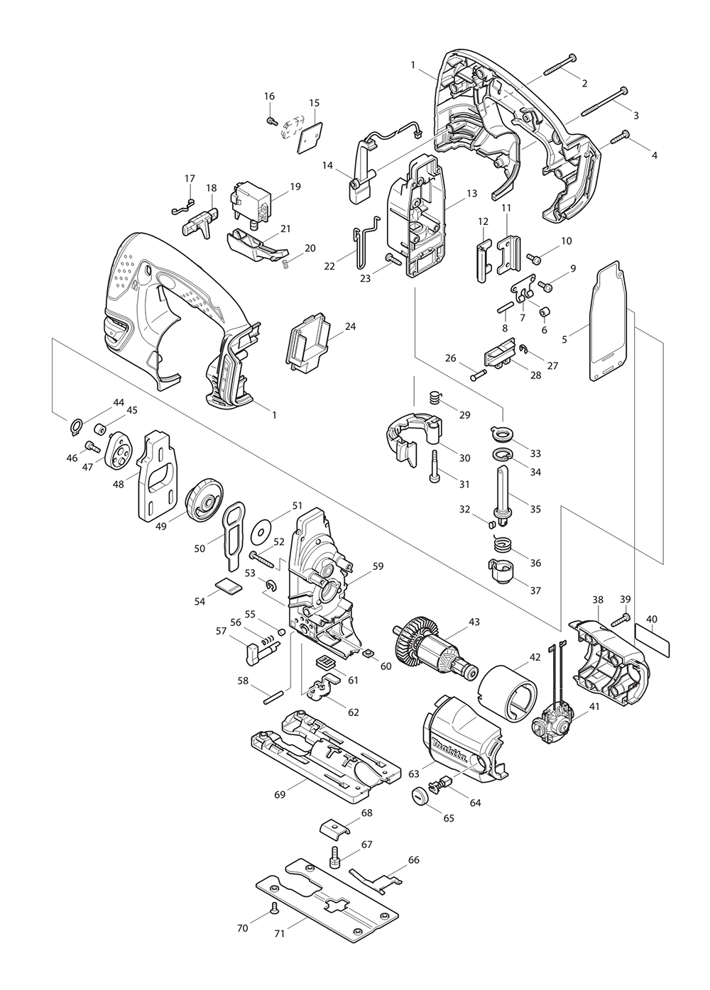 Page 1 Diagram and Parts List for BJV180F Type 1 Makita Saw