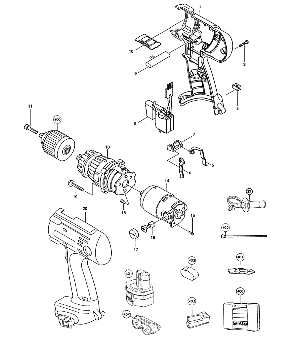 Page 1 Diagram and Parts List for 8433DWDE  Makita Drill