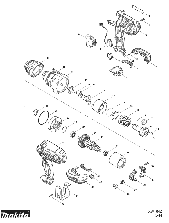 Diagram Diagram and Parts List for XWT04S1  Makita Wrench