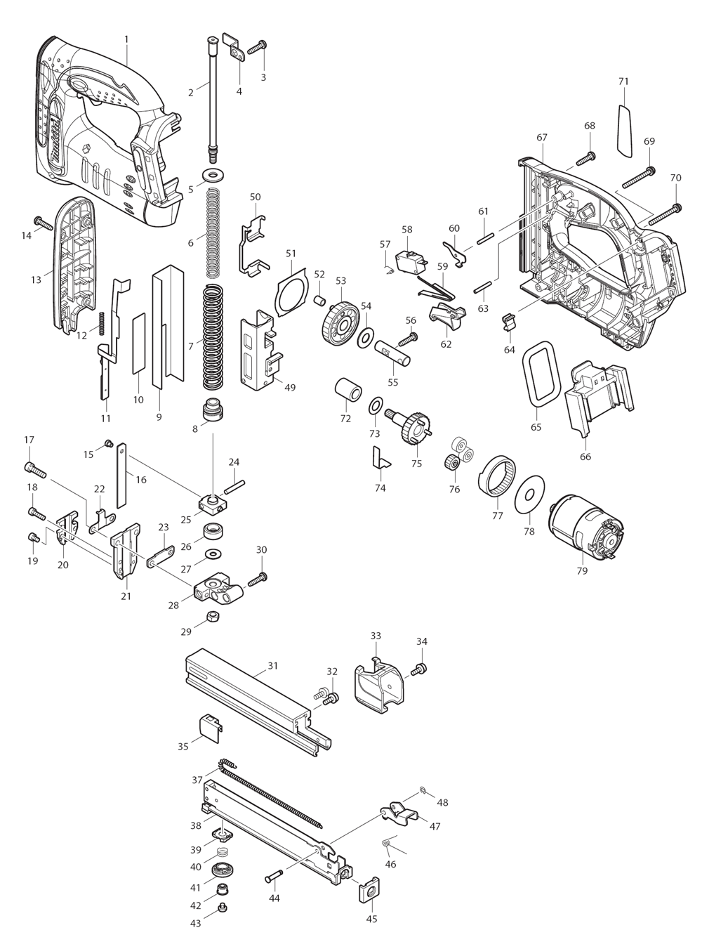 Page 1 Diagram and Parts List for XTS01Z  Makita Nailer