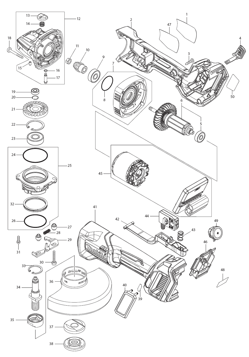 Fig-0 Diagram and Parts List for GAG06Z  Makita Angle Grinder