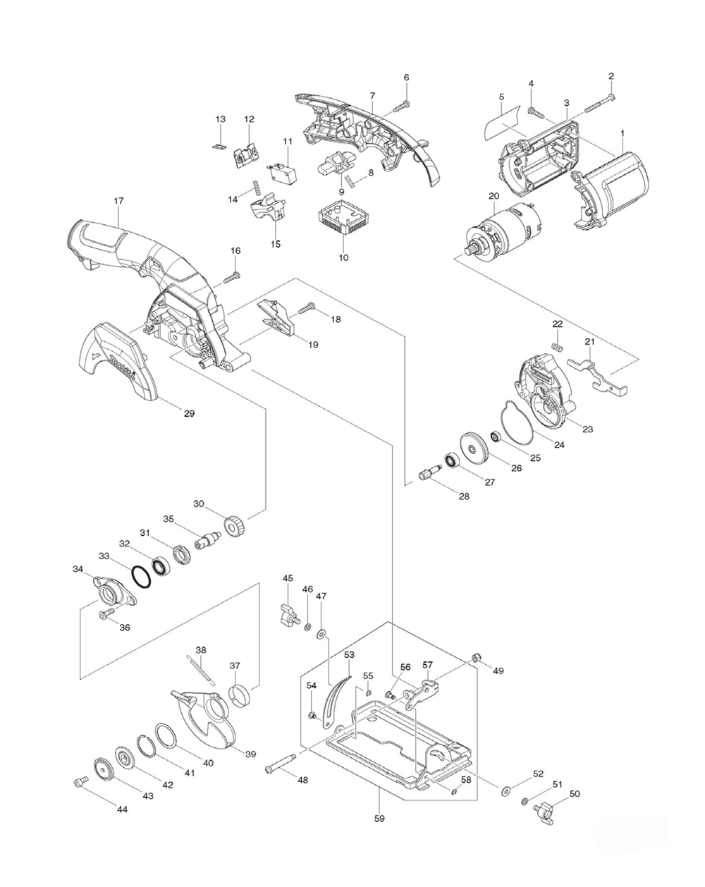 Page 1 Diagram and Parts List for SH01ZW  Makita Saw