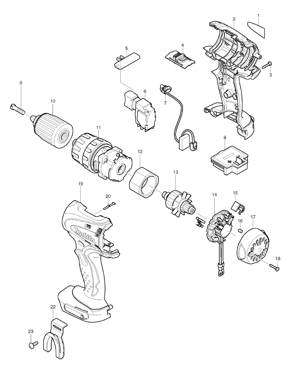 Page 1 Diagram and Parts List for BHP450  Makita Drill