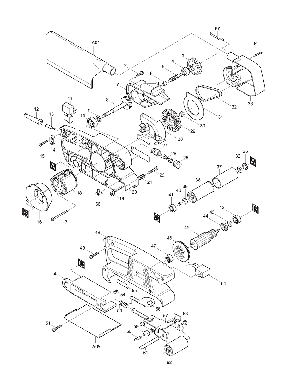 Page 1 Diagram and Parts List for 9911KX1 Type 2 Makita Sander