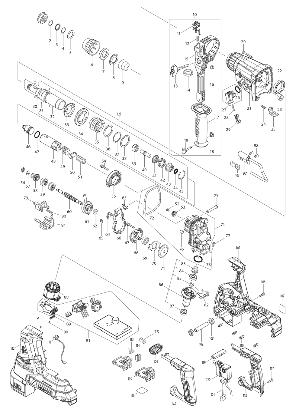 Page 1 Diagram and Parts List for XRH08Z  Makita Hammer