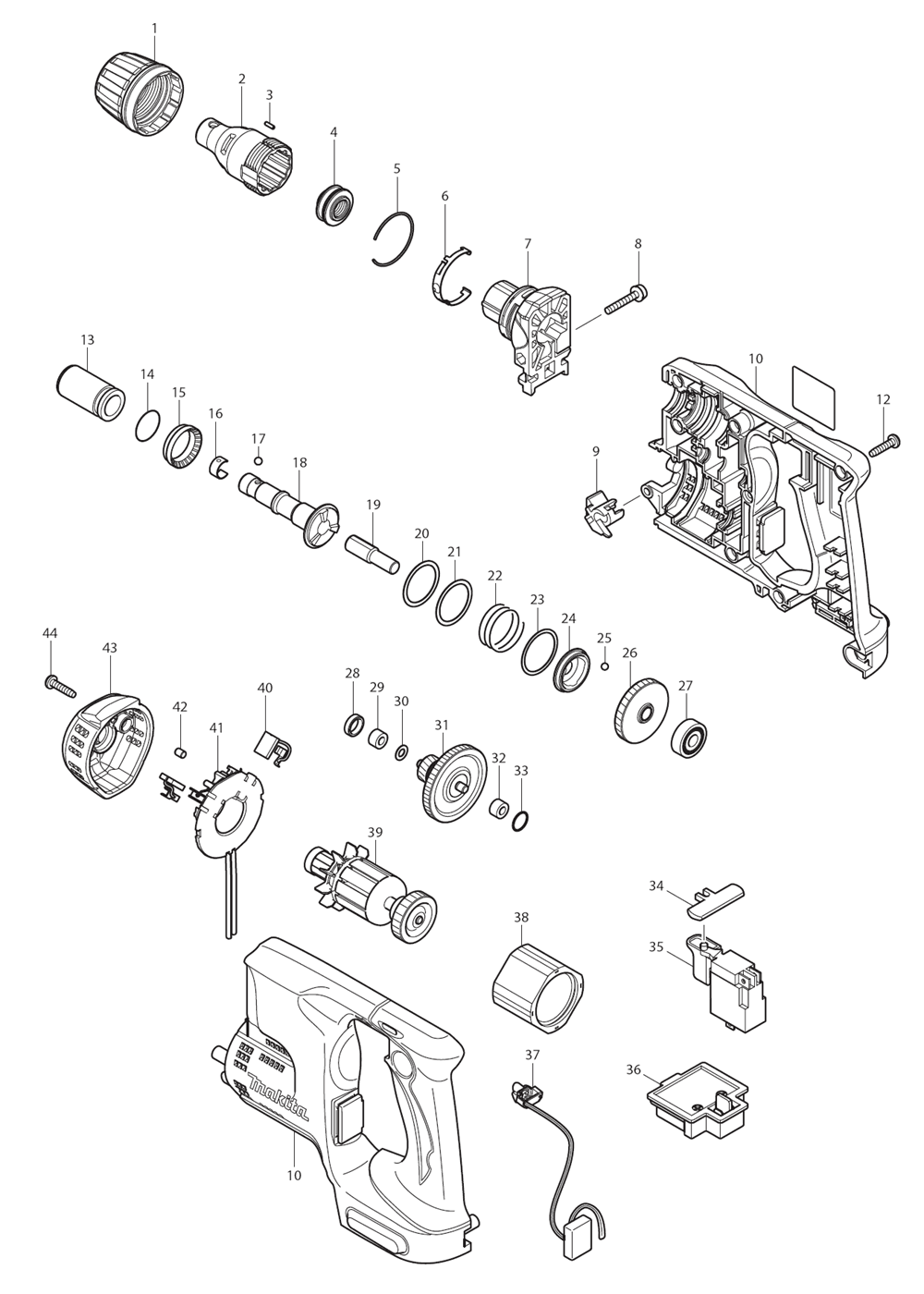 Page 1 Diagram and Parts List for BFS450F Type 3 Makita Screwdriver