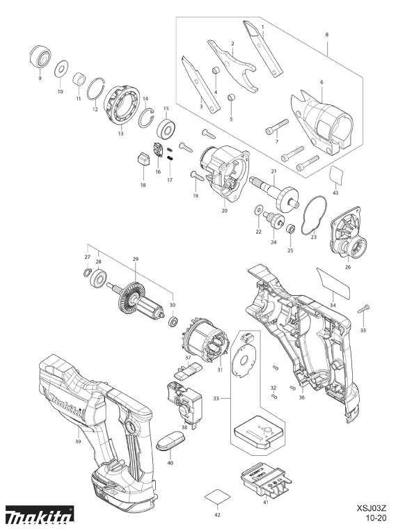 Diagram Diagram and Parts List for XSJ03T  Makita Nibbler & Shears