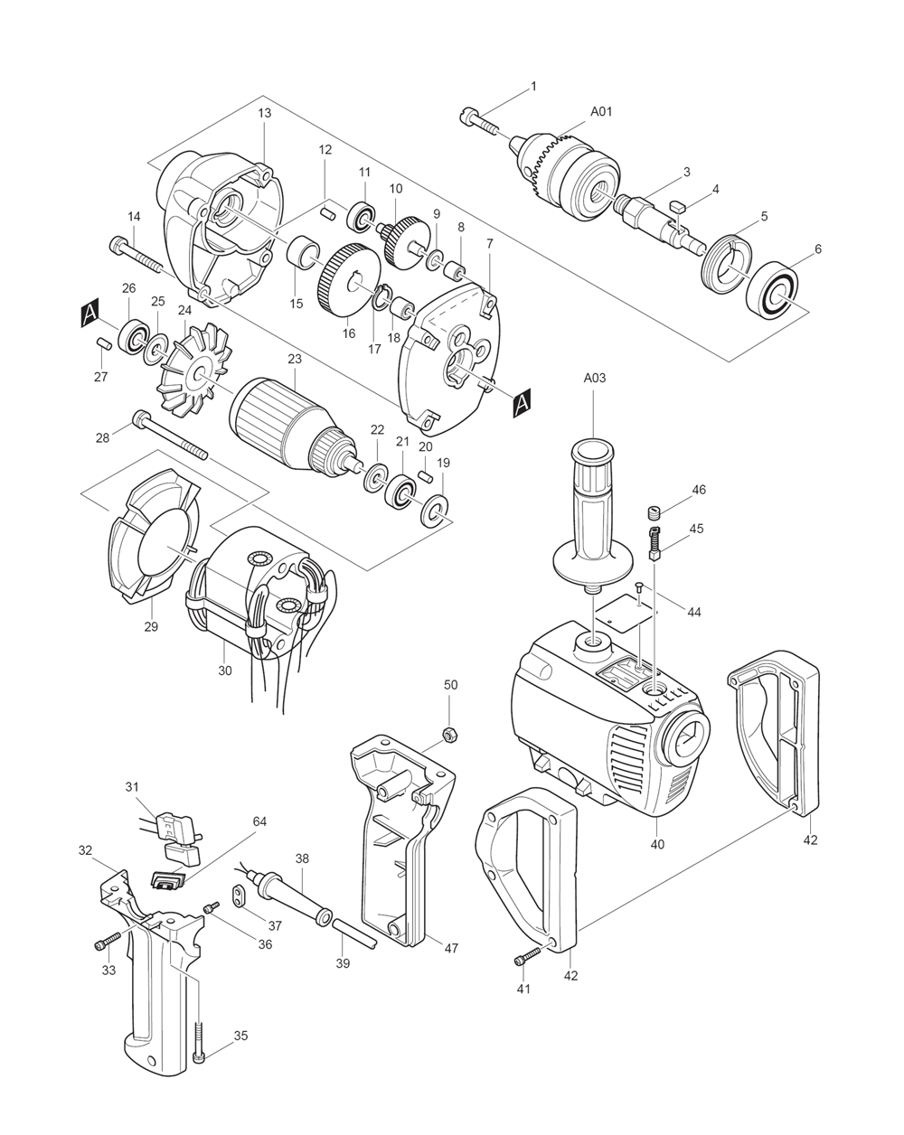 Page 1 Diagram and Parts List for 6013BRK Type 2 Makita Drill
