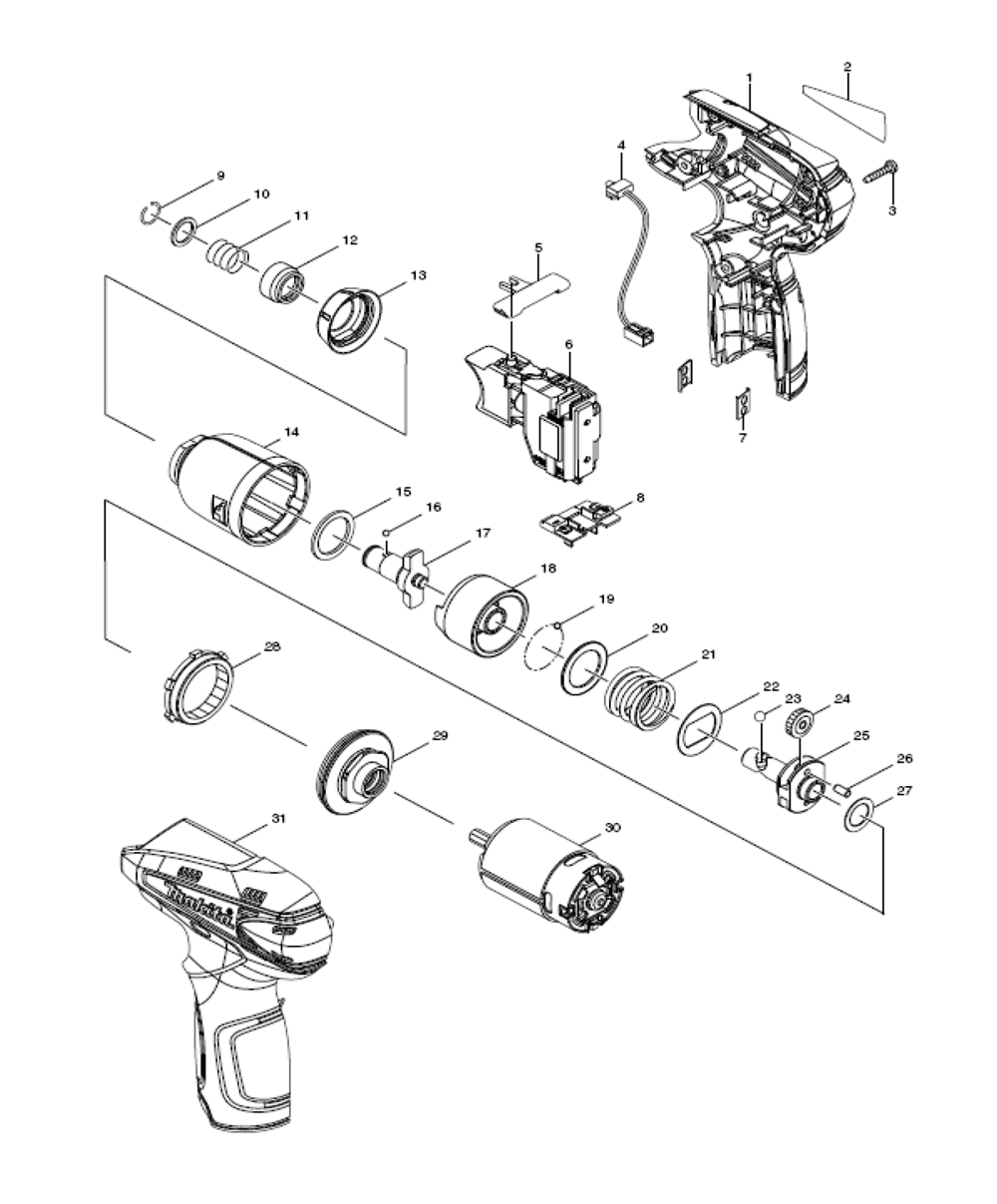 Page 1 Diagram and Parts List for DT01ZW  Makita Drill