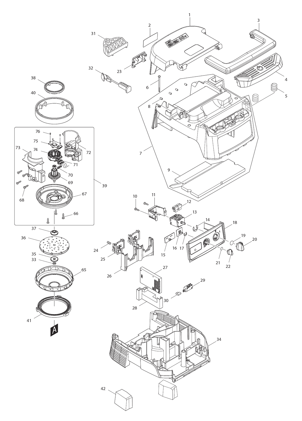 Page 2 Diagram and Parts List for XCV07ZX  Makita Upright Vacuum