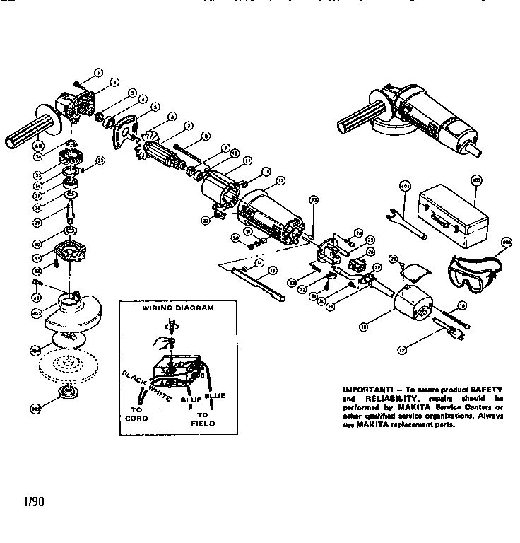 4 1/2-Inch Disc Grinder Diagram and Parts List for 9503BHKIT  Makita Grinder