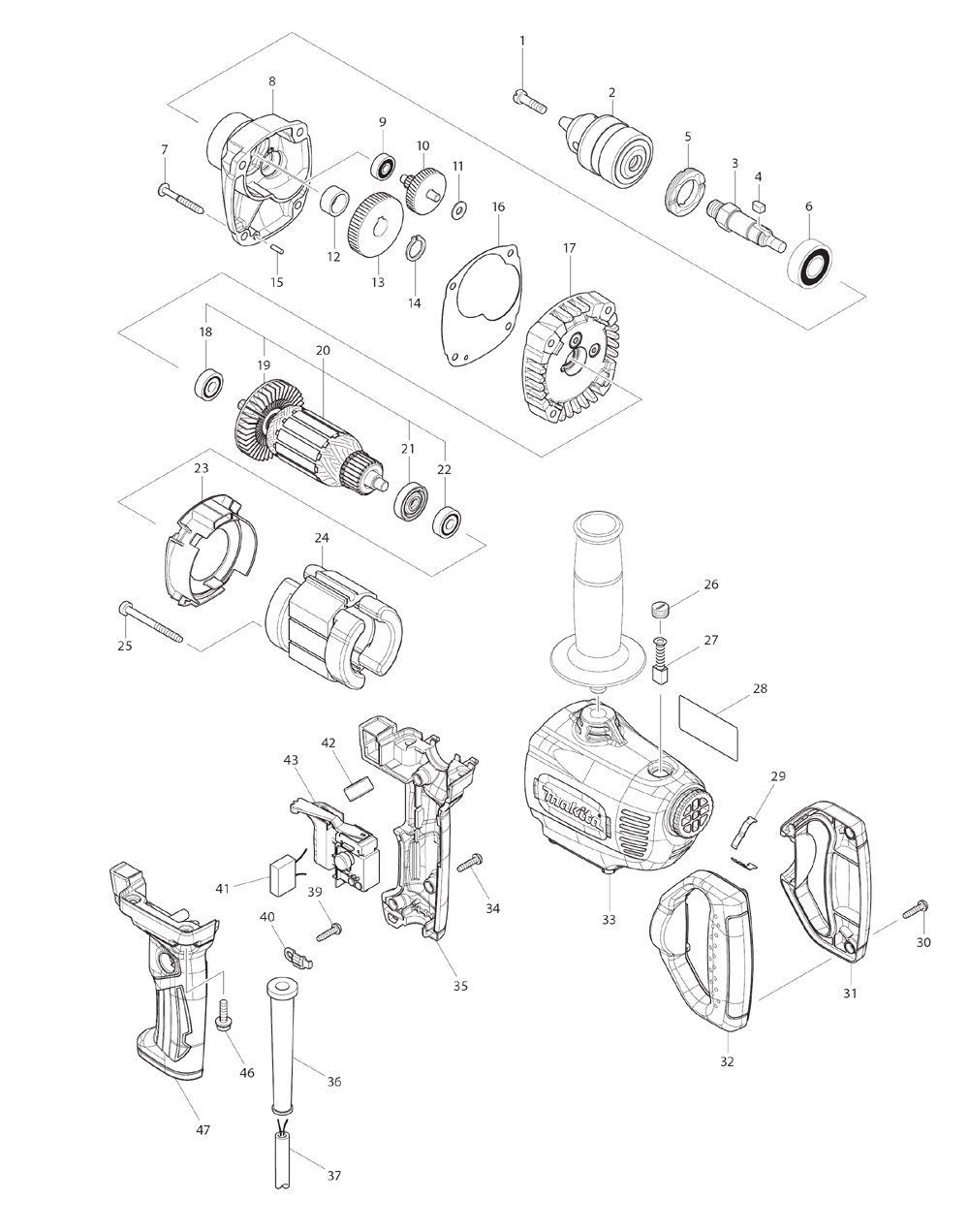 Page 1 Diagram and Parts List for DS4012  Makita Drill