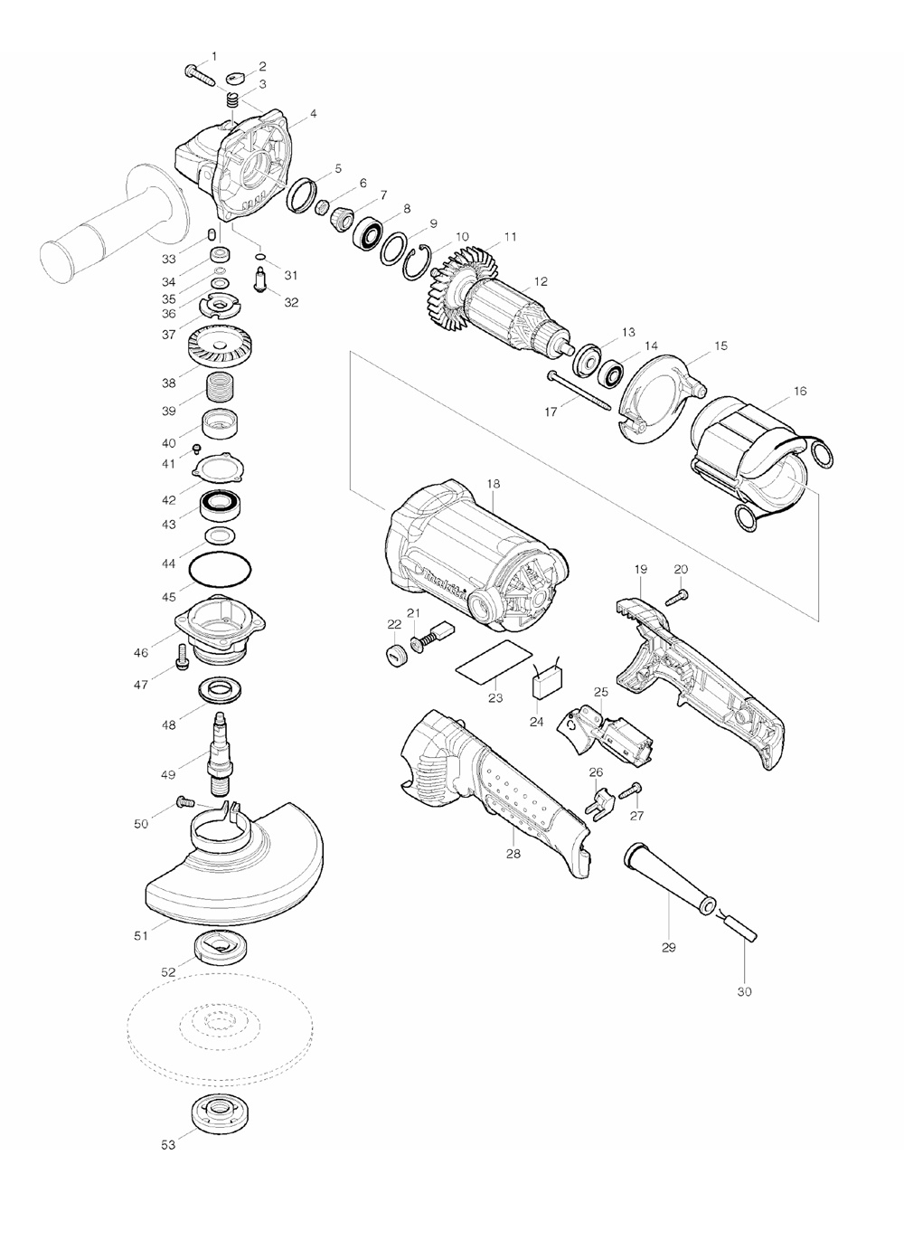 Page 1 Diagram and Parts List for GA6020YX1  Makita Grinder