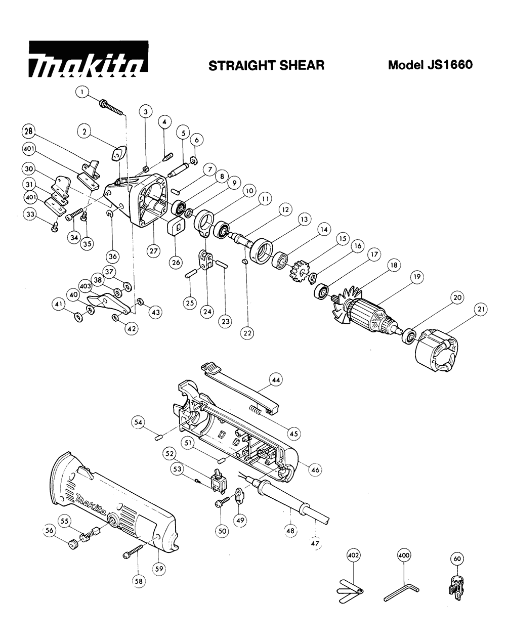 Page 1 Diagram and Parts List for JS1660  Makita Nibbler & Shears