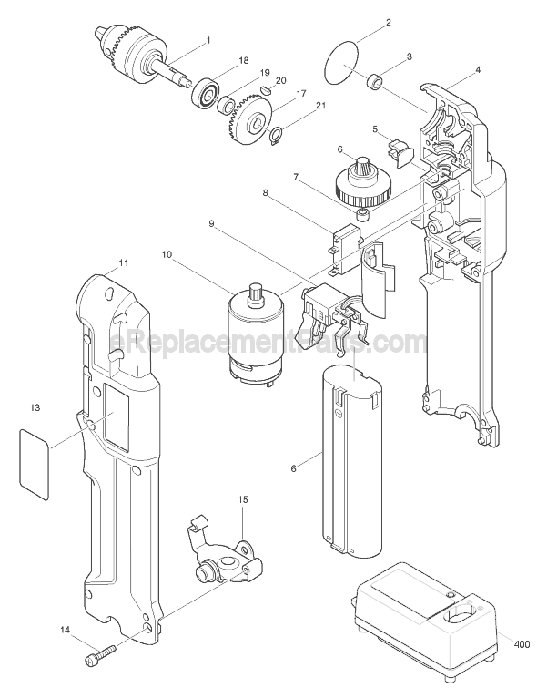 Page A Diagram and Parts List for DA301D  Makita Cordless Drill