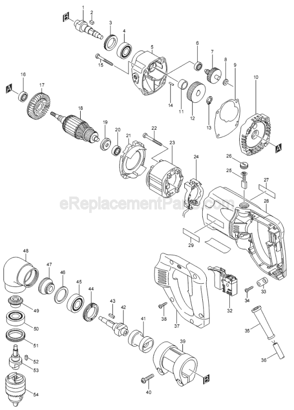 Page A Diagram and Parts List for DA4000LR  Makita Electric Drill