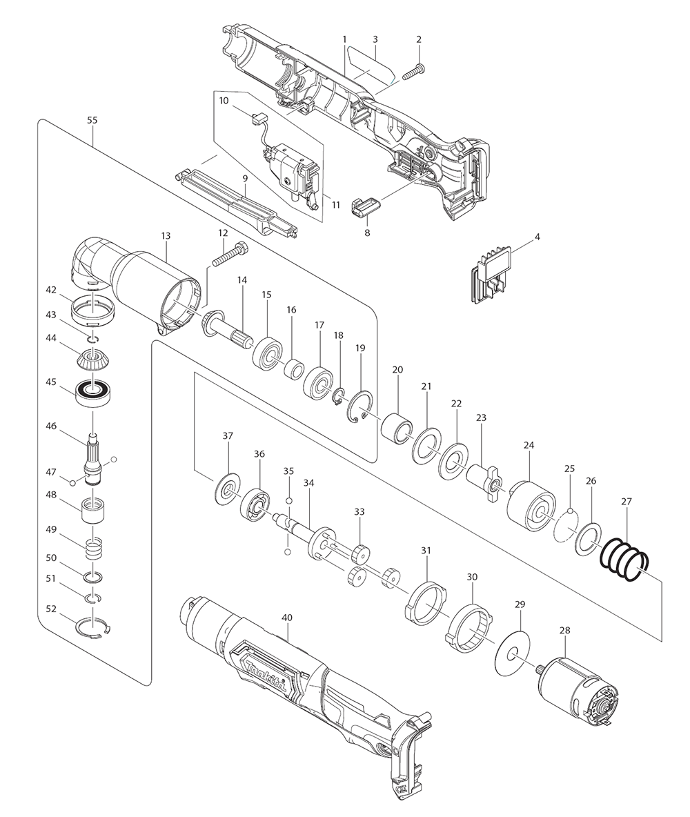 Page 1 Diagram and Parts List for LT01Z  Makita Drill