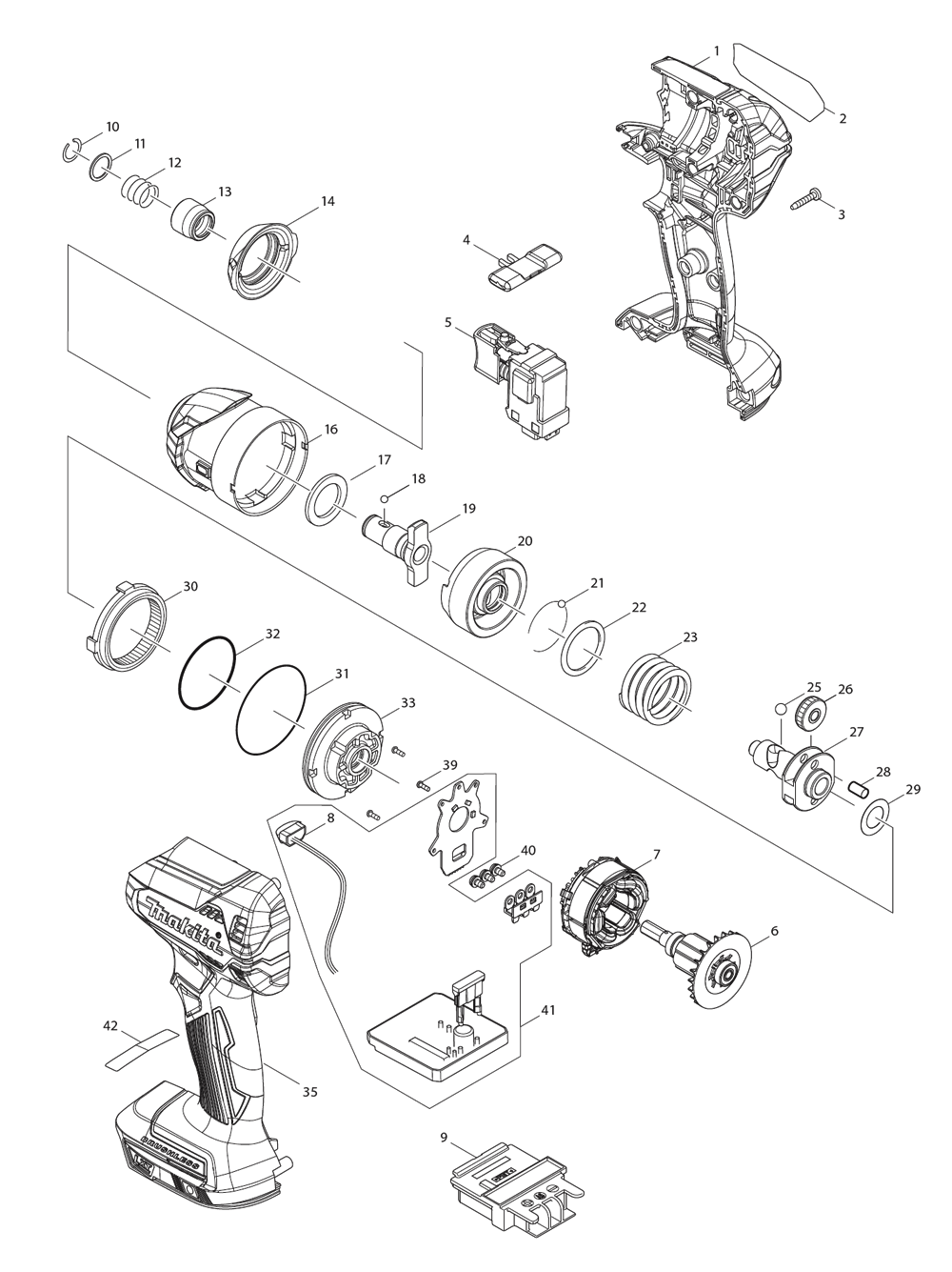 Fig-0 Diagram and Parts List for XDT13MZ  Makita Impact Driver