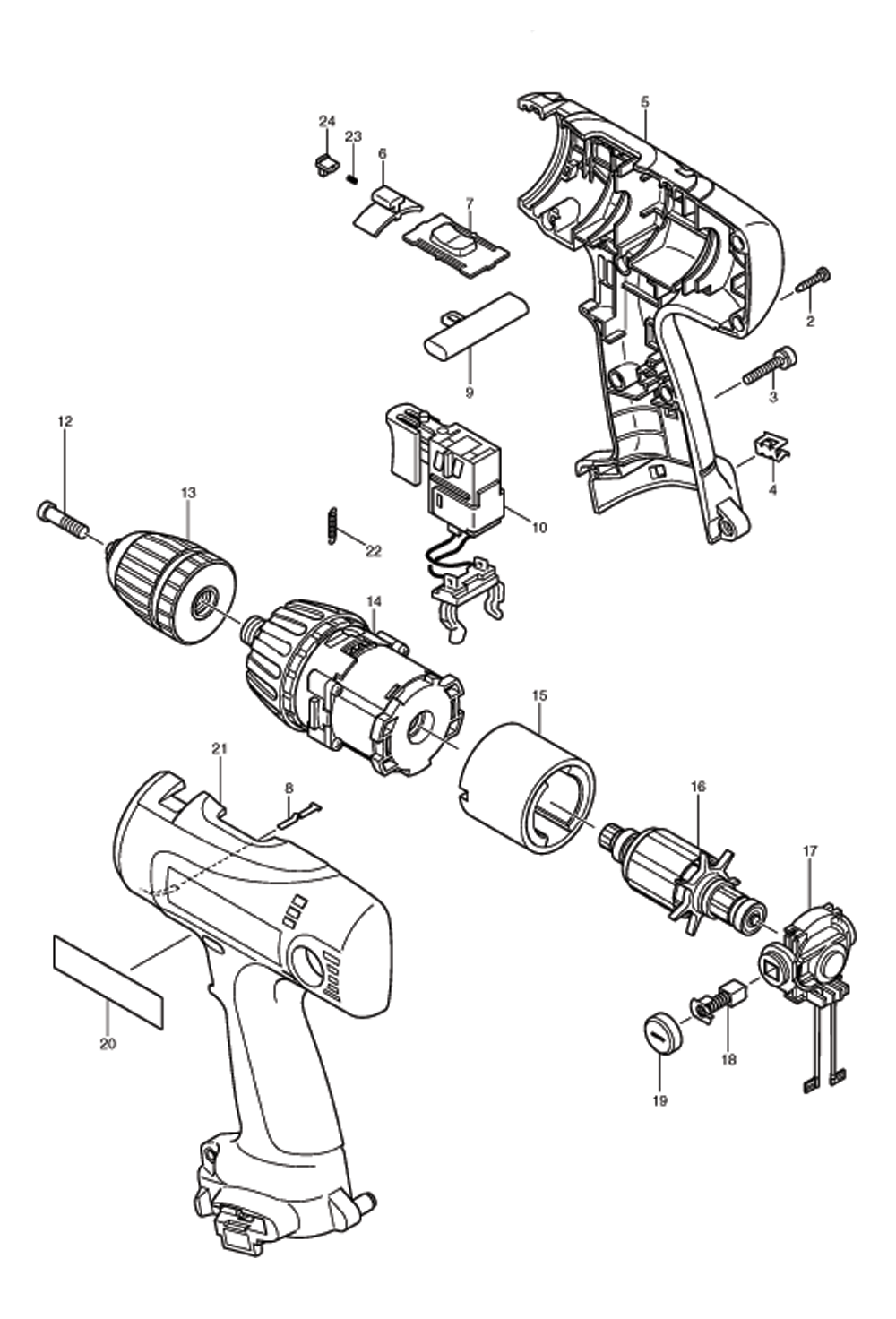Page 1 Diagram and Parts List for 6217DWDE  Makita Drill