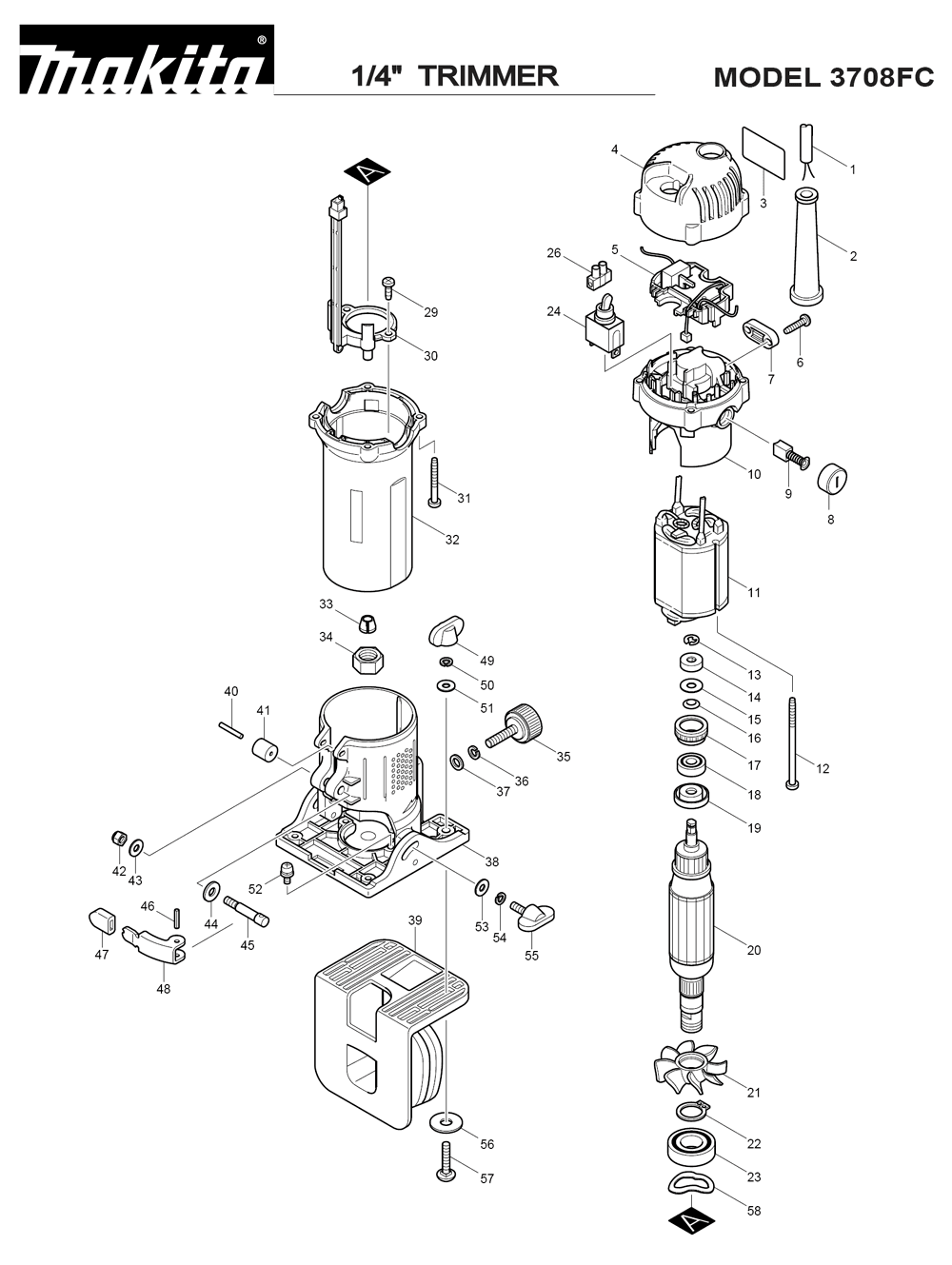 Page 1 Diagram and Parts List for 3708F  Makita Trimmer