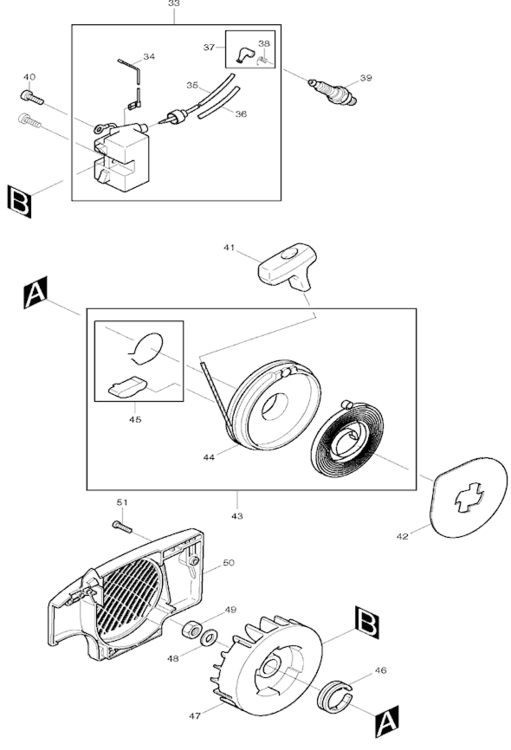 Page B Diagram and Parts List for DCS341  Makita Chainsaw