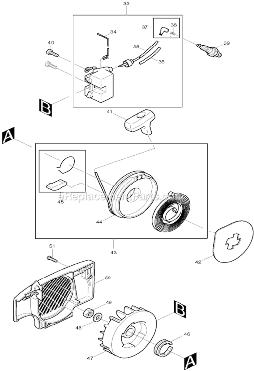 Page B Diagram and Parts List for DCS401  Makita Chainsaw