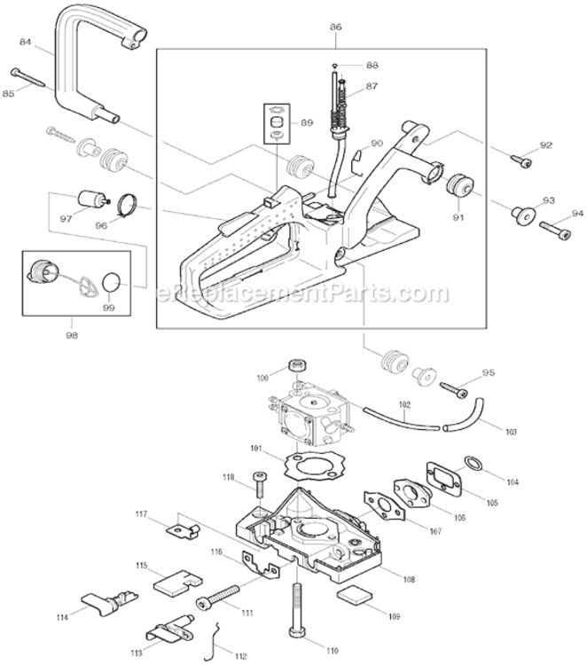 Page E Diagram and Parts List for DCS401  Makita Chainsaw