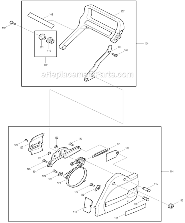 Page E Diagram and Parts List for DCS431  Makita Chainsaw