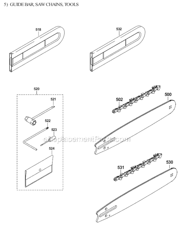 Page F Diagram and Parts List for DCS51020  Makita Chainsaw
