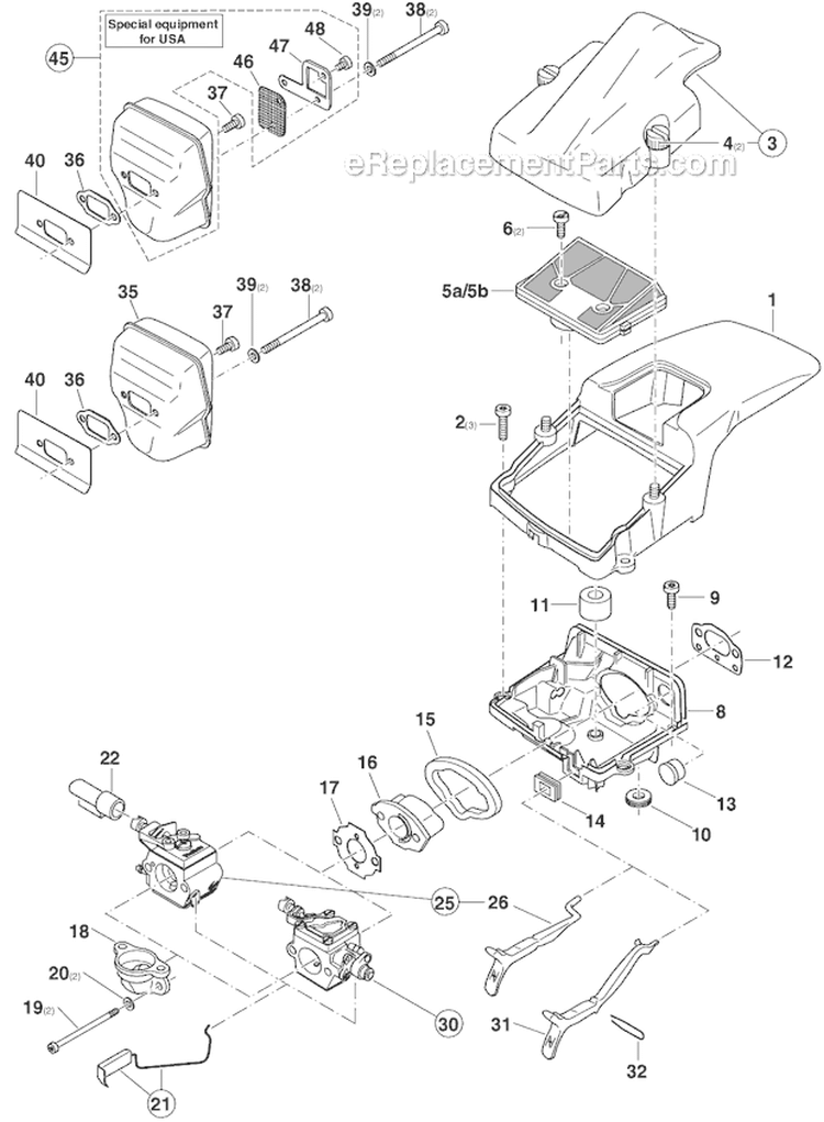 Hood, Air Filter, And Muffler Diagram and Parts List for DCS540  Makita Chainsaw