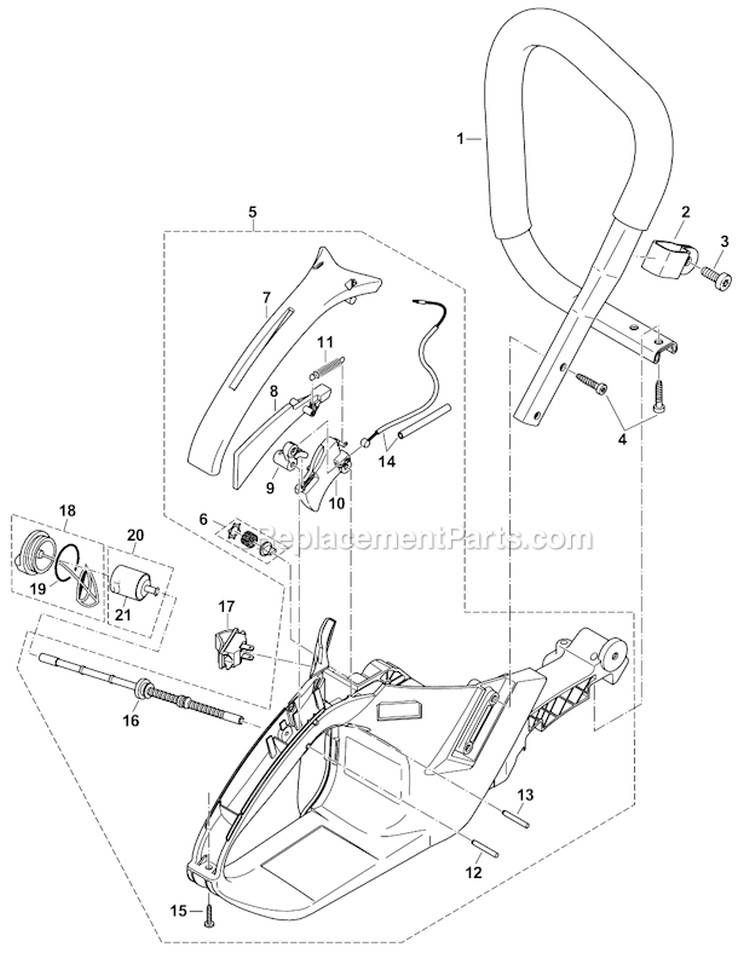 Fuel Tank, Tubular Grip Diagram and Parts List for DCS642120  Makita Chainsaw