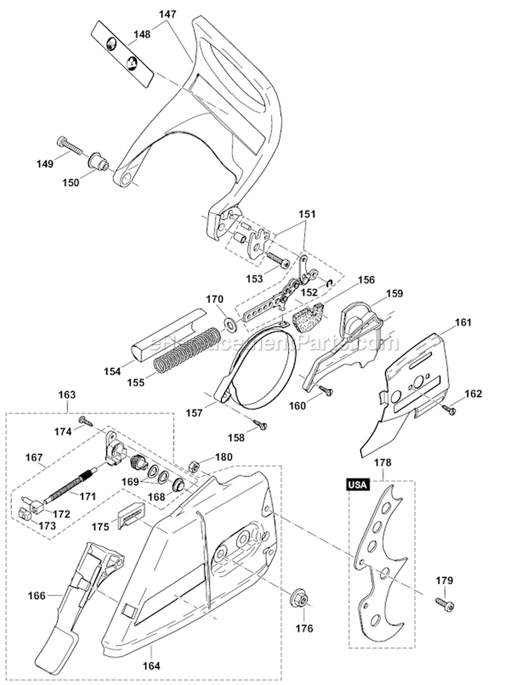 Chain Brake Diagram and Parts List for DCS642120  Makita Chainsaw