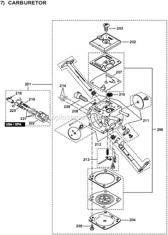 Page H Diagram and Parts List for DCS7301  Makita Chainsaw