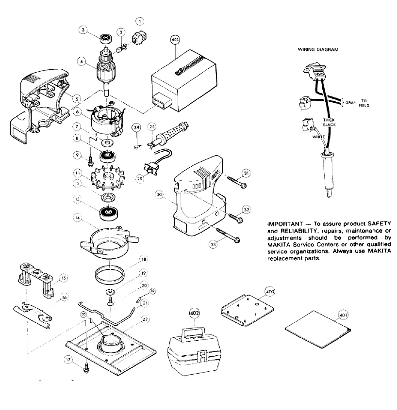 Page 1 Diagram and Parts List for BO4552K  Makita Sander