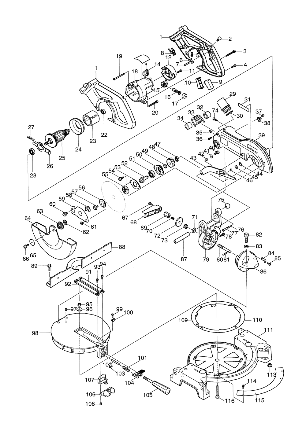 Page 2 Diagram and Parts List for LS800DWB  Makita Saw