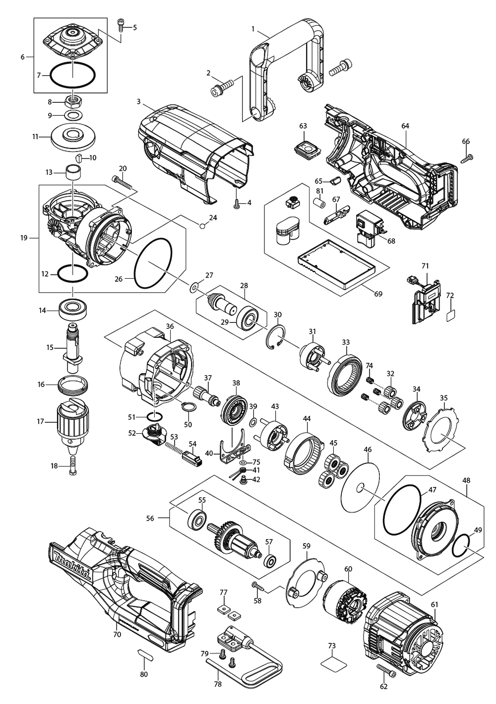 Fig-0 Diagram and Parts List for GAD01M1  Makita Cordless Drill