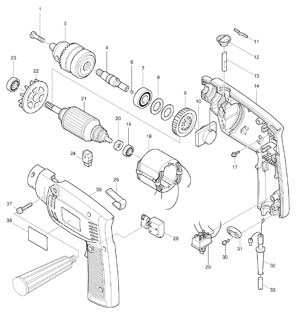 Page 1 Diagram and Parts List for HP1300S  Makita Drill