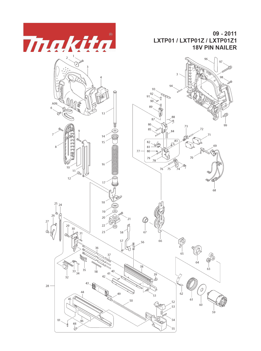 Page 1 Diagram and Parts List for LXTP01Z Type 1 Makita Saw