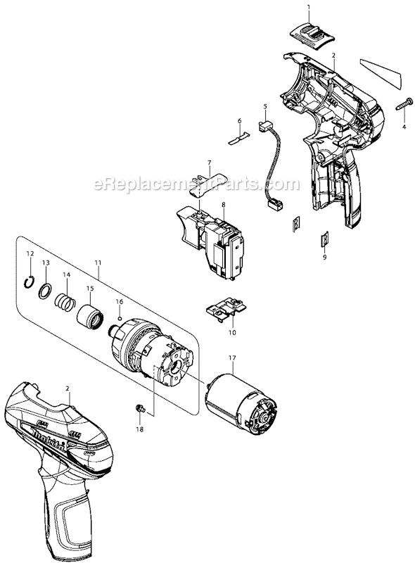 Page A Diagram and Parts List for DF030D  Makita Cordless Drill