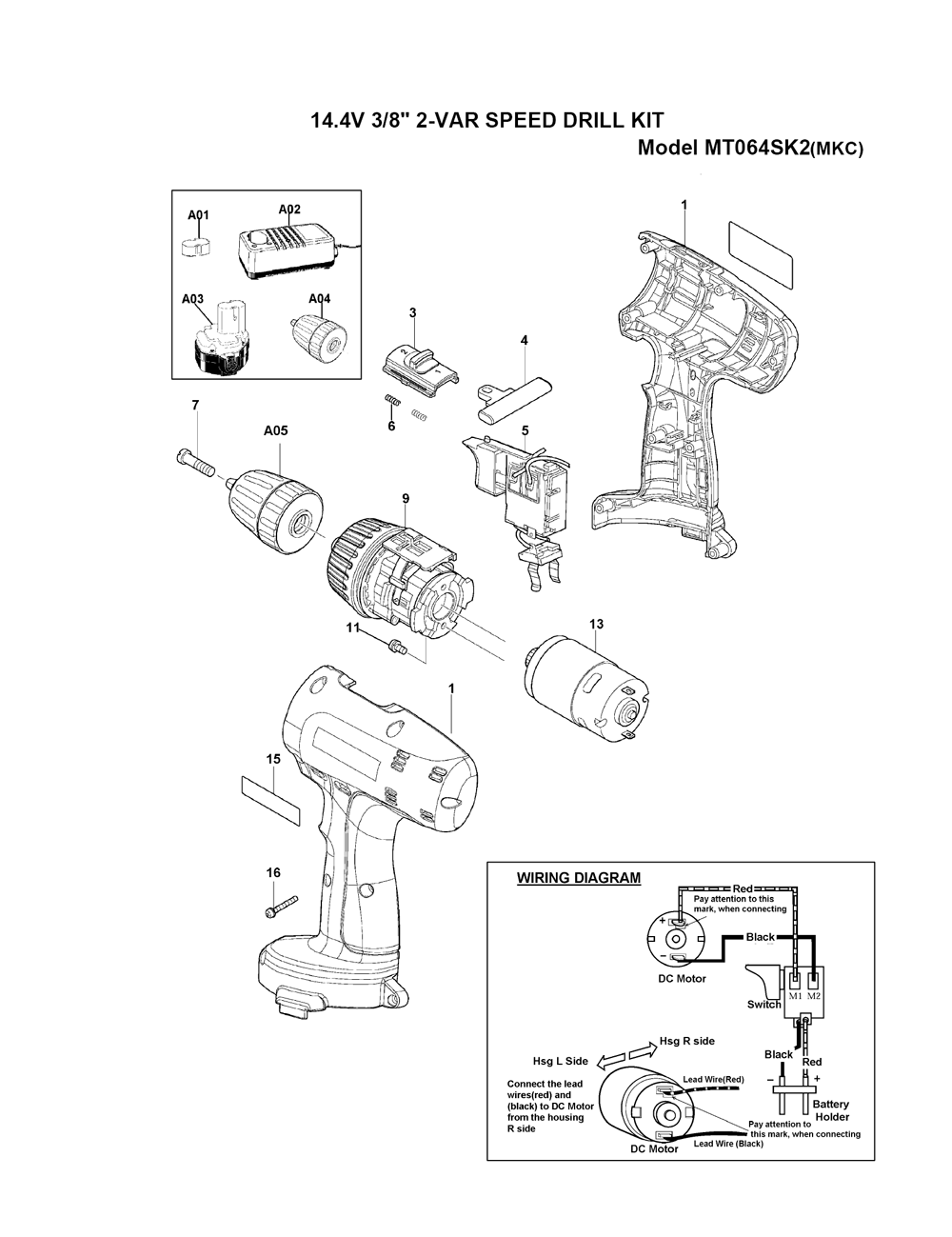 Page 1 Diagram and Parts List for MT064SK2  Makita Drill