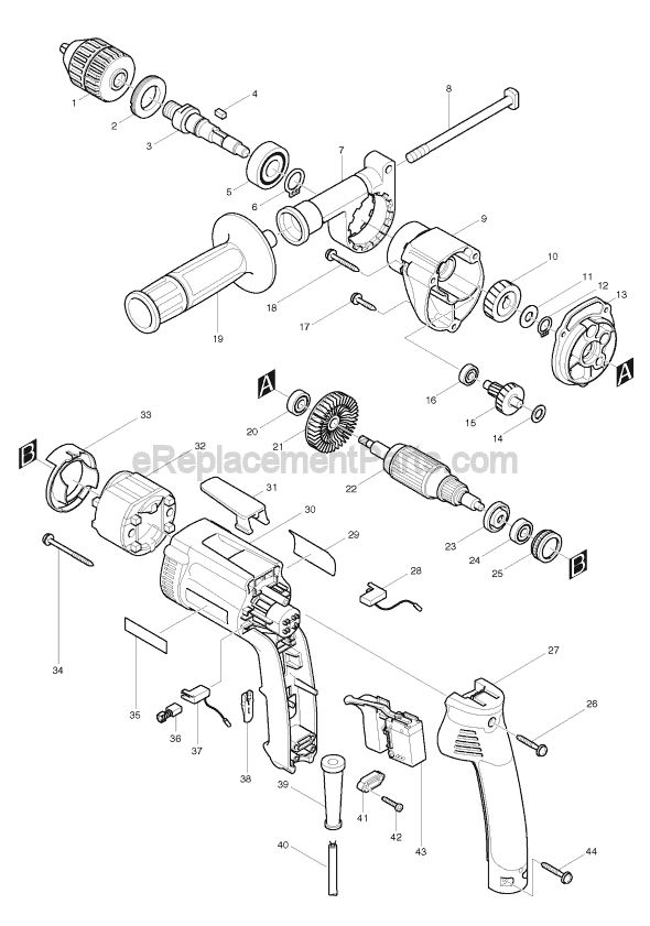 Page A Diagram and Parts List for DP3003  Makita Electric Drill