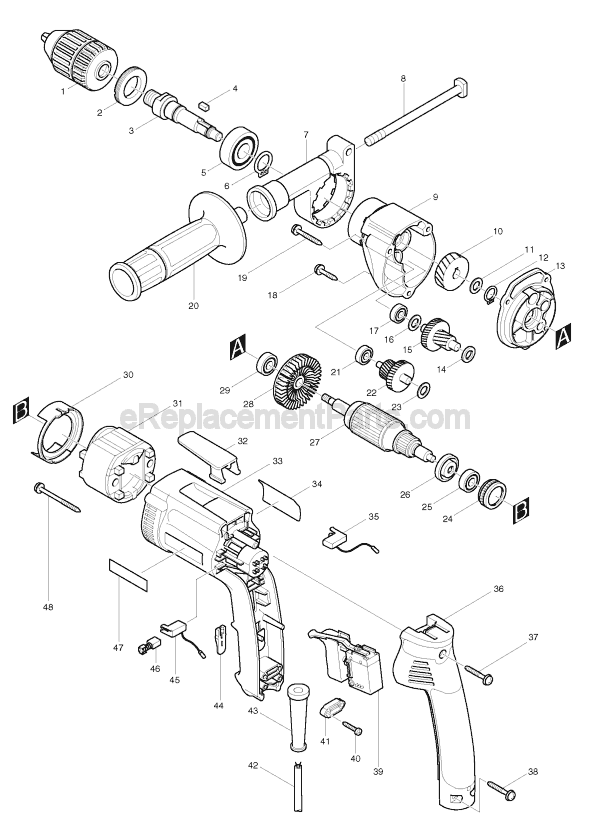 Page A Diagram and Parts List for DP4001  Makita Electric Drill